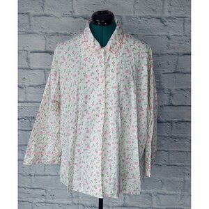 NATORI Womens Sleepwear 100% cotton Floral Print button front Pajamas Top  SZ L